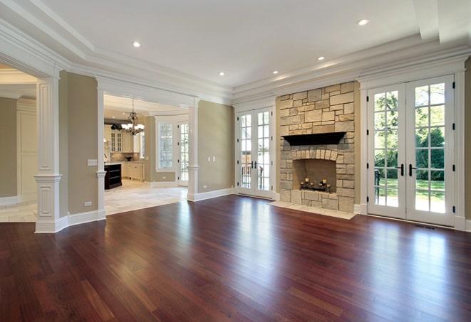 distressed acacia wood flooring in a farmhouse